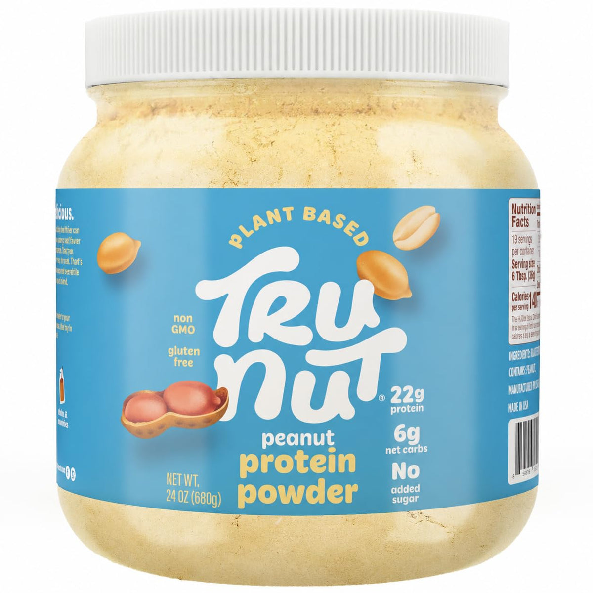 Tru-Nut Peanut Protein Powder 22g Plant Protein - 24oz Jar