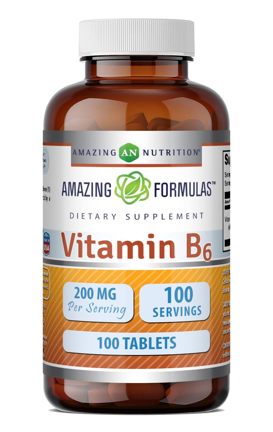 Amazing Nutrition Vitamin B6 Pyridoxine 200mg - 100 Tablets