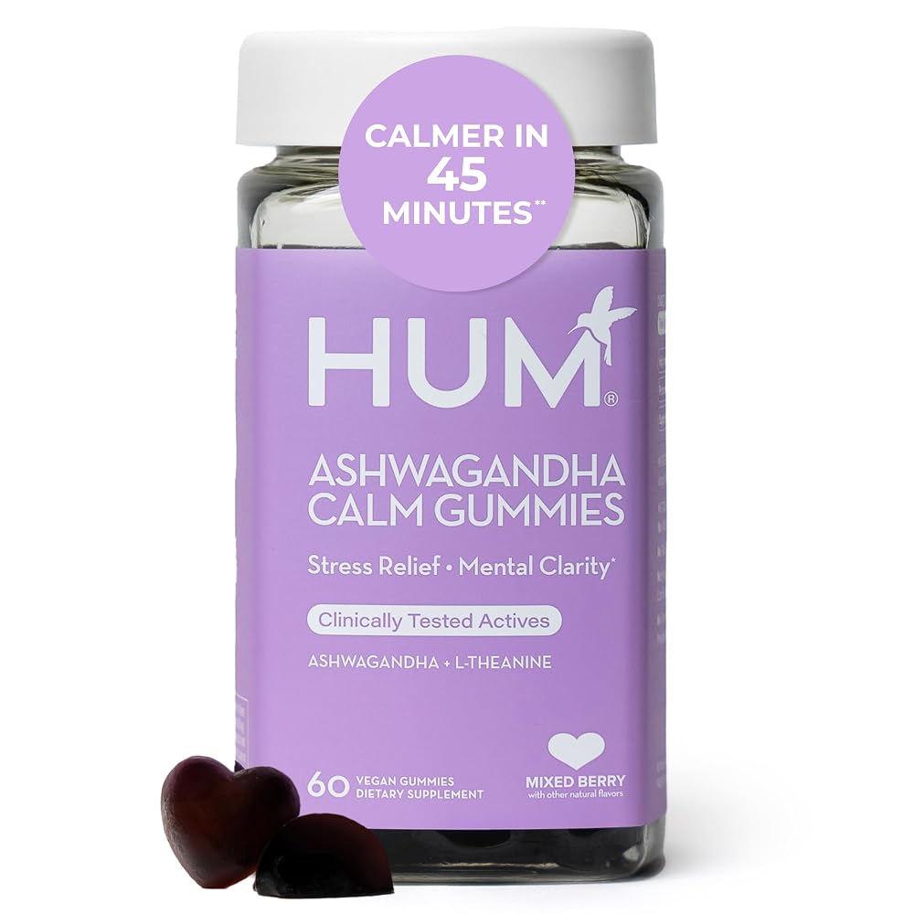 HUM Calm Ashwagandha Gummies with L-Theanine, Mixed Berry - 60 Gummies
