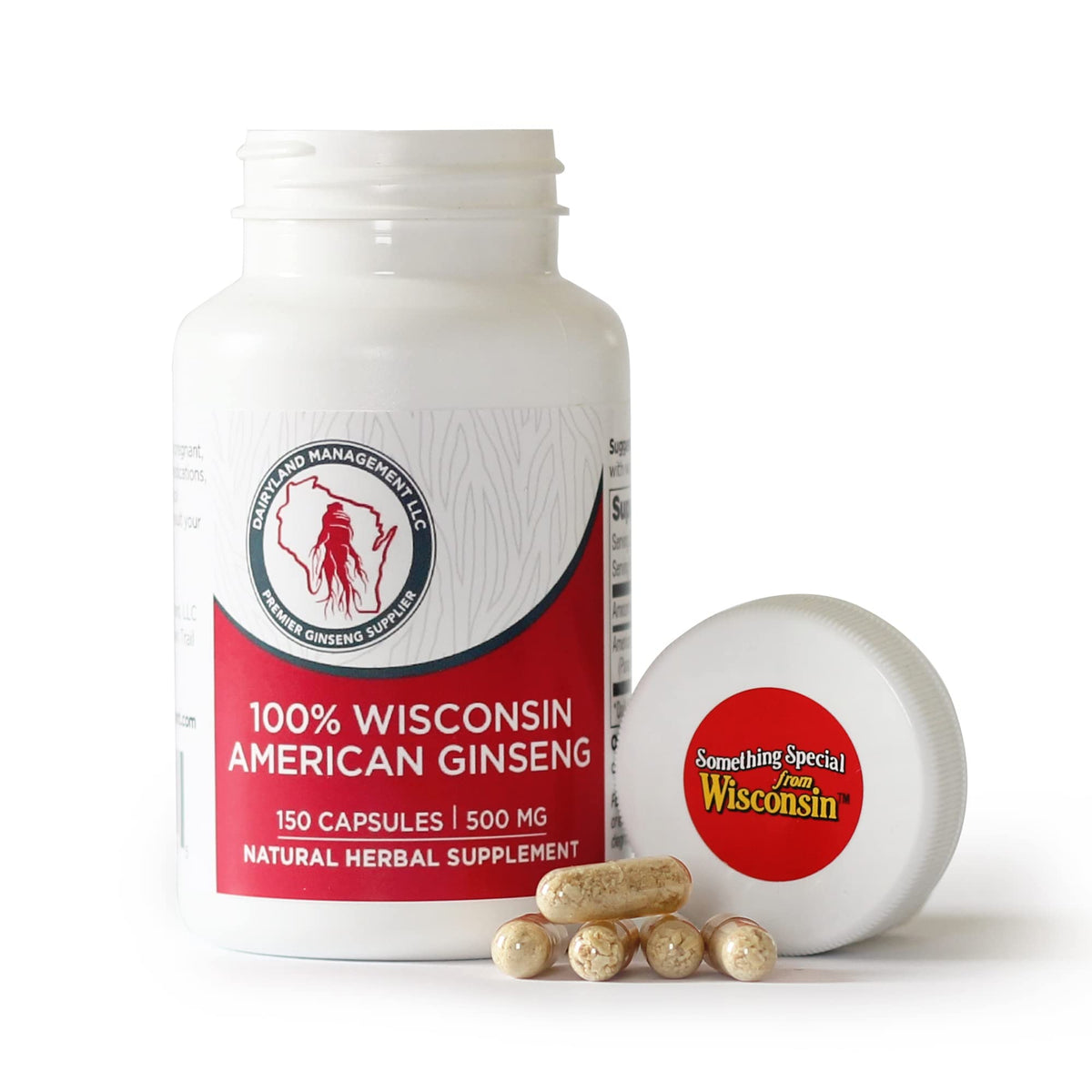 Dairyland Management LLC American Ginseng Capsules - 500 mg Wisconsin