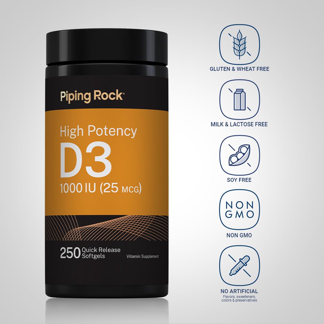 Piping Rock Vitamin D3 1000 IU - 250 Softgels - image 3