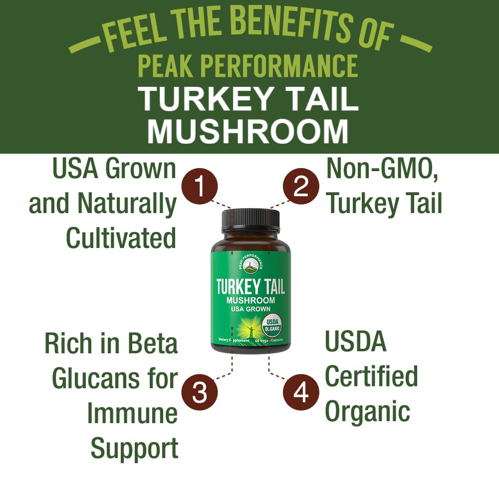 Peak Performance Organic Turkey Tail Mushroom Capsules - 60 Count - image 2
