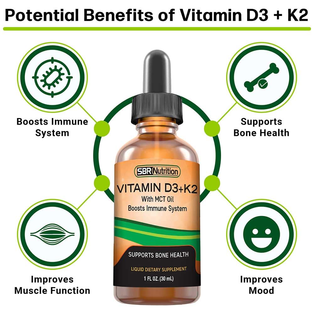 SBR Nutrition Vitamin D3 + K2 Liquid Drops - 1 Bottle - image 3