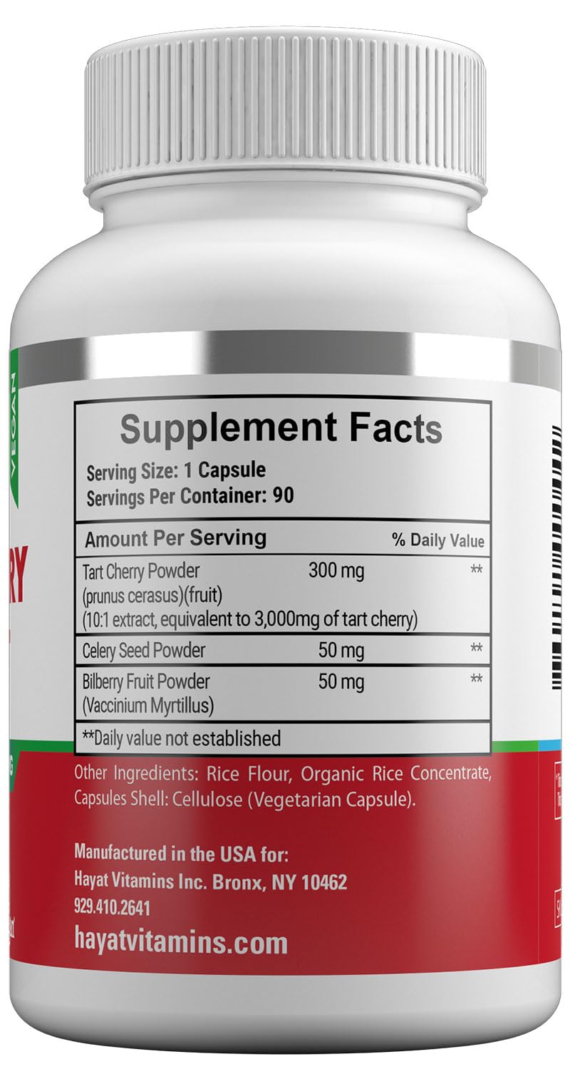 HAYAT Tart Cherry Extract 3000 MG Vegan - 90 Capsules - image 3