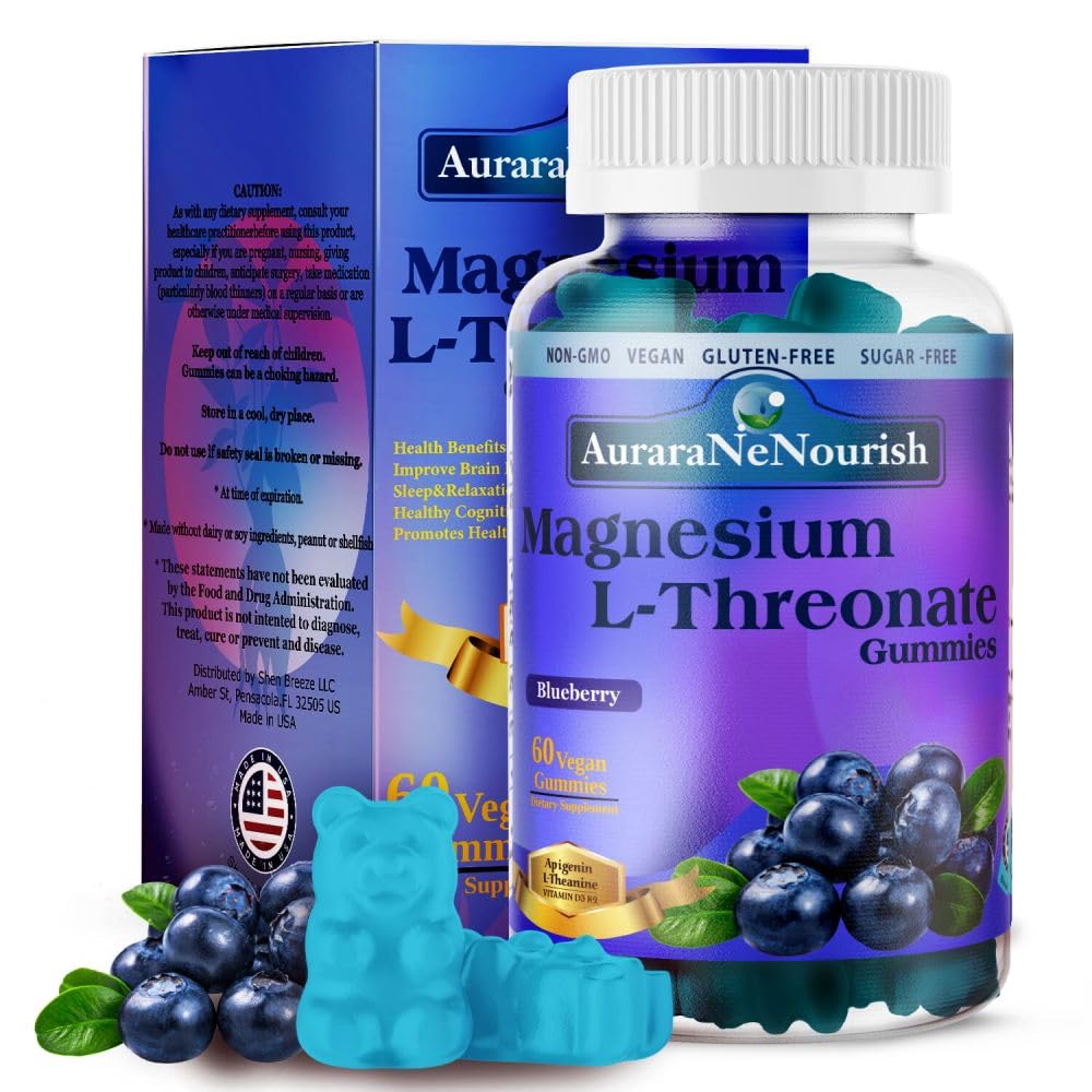 AuraraNeNourish Magnesium L-Threonate Gummies for Brain & Sleep - 60 Count