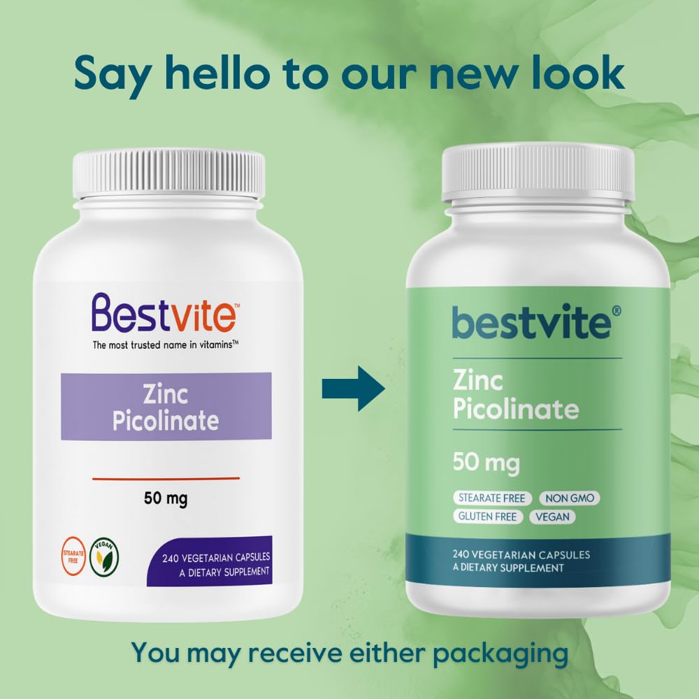 BESTVITE Zinc Picolinate 50mg Immune Support - 240 Vegetarian Capsules - image 7