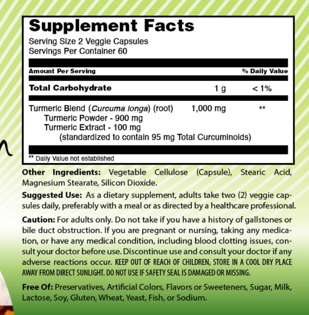 Amazing India Turmeric Curcumin 1000 mg - 120 Vegetarian Capsules - image 4