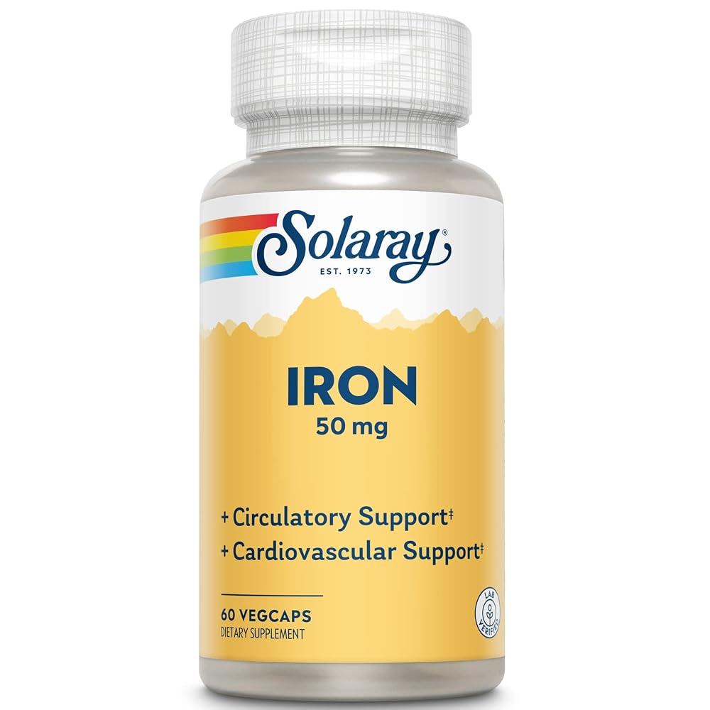 Solaray Iron 50 mg Cardiovascular Support - 60 Vegetarian Capsules