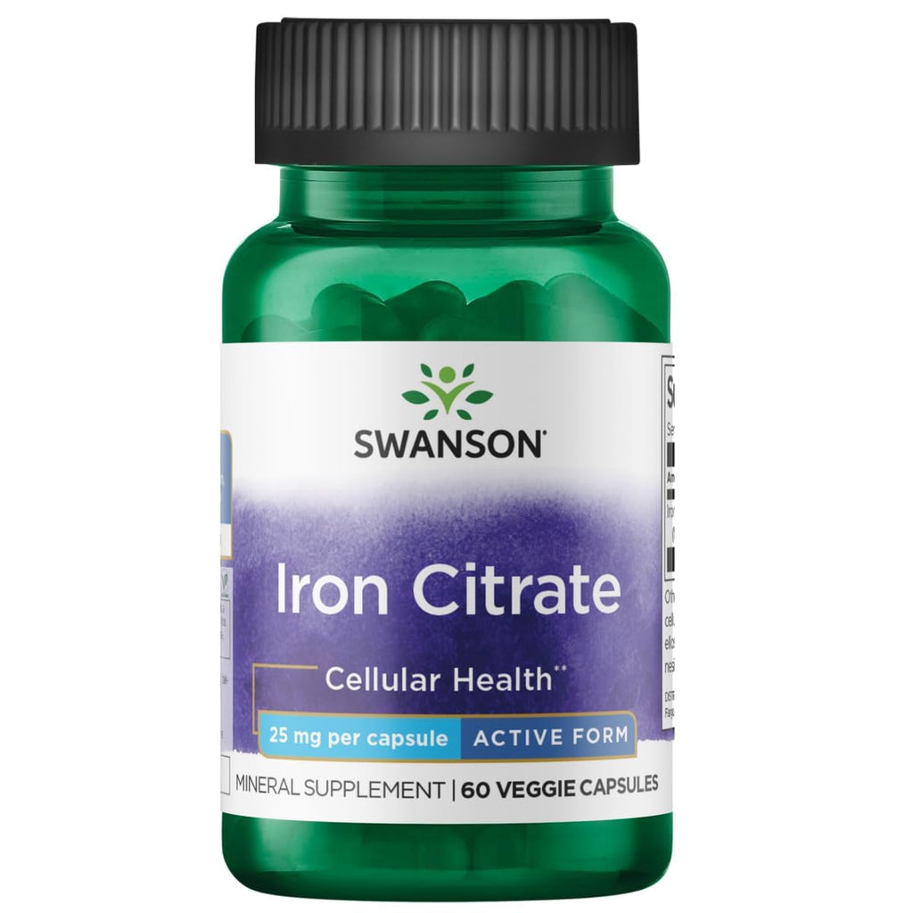 Swanson Iron Citrate 25 mg for Red Blood Cell Support - 60 Vegetarian Capsules