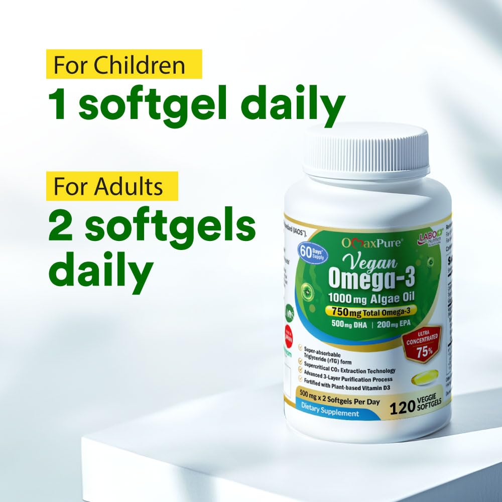 LABO Nutrition OmaxPure Vegan Omega-3 Algae Oil 1000mg - 120 Softgels - image 8
