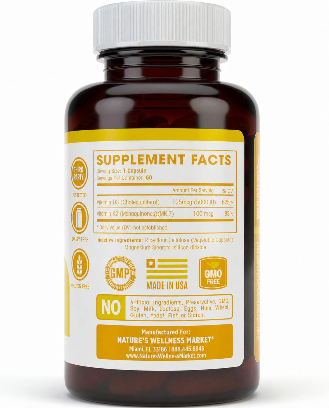 Natures Wellness Vitamin D3 & K2 Supplement - 60 Vegetarian Capsules - image 3