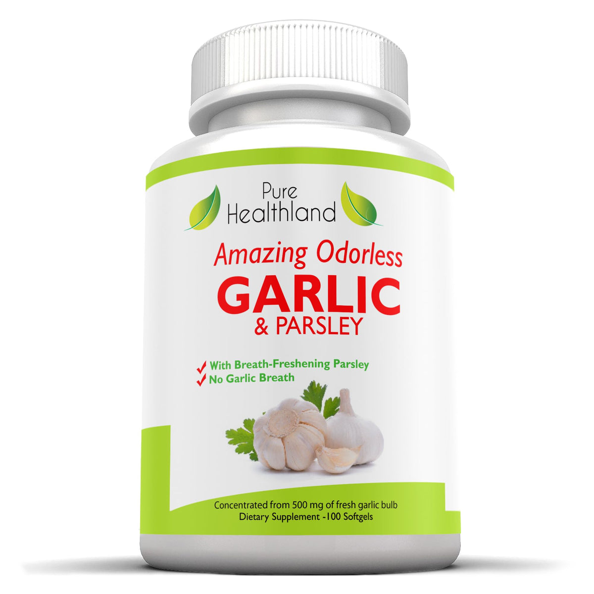 Pure Healthland Odorless Garlic & Parsley Supplement - 100 Softgels