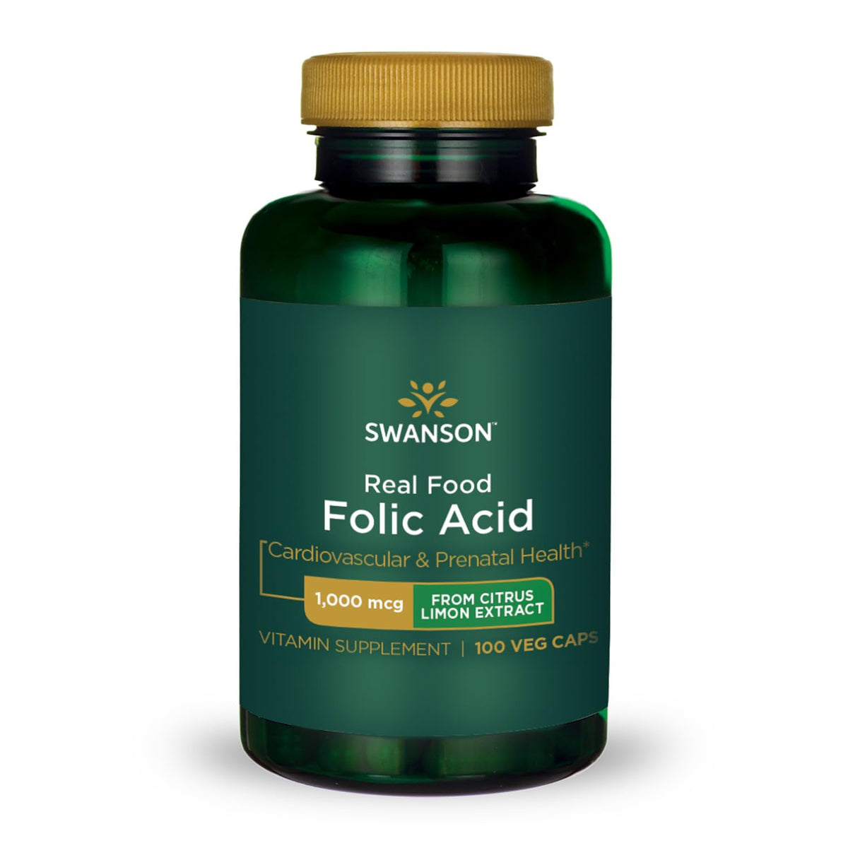 Swanson Real Food Folic Acid B-9 1000 mcg - 100 Vegetarian Capsules