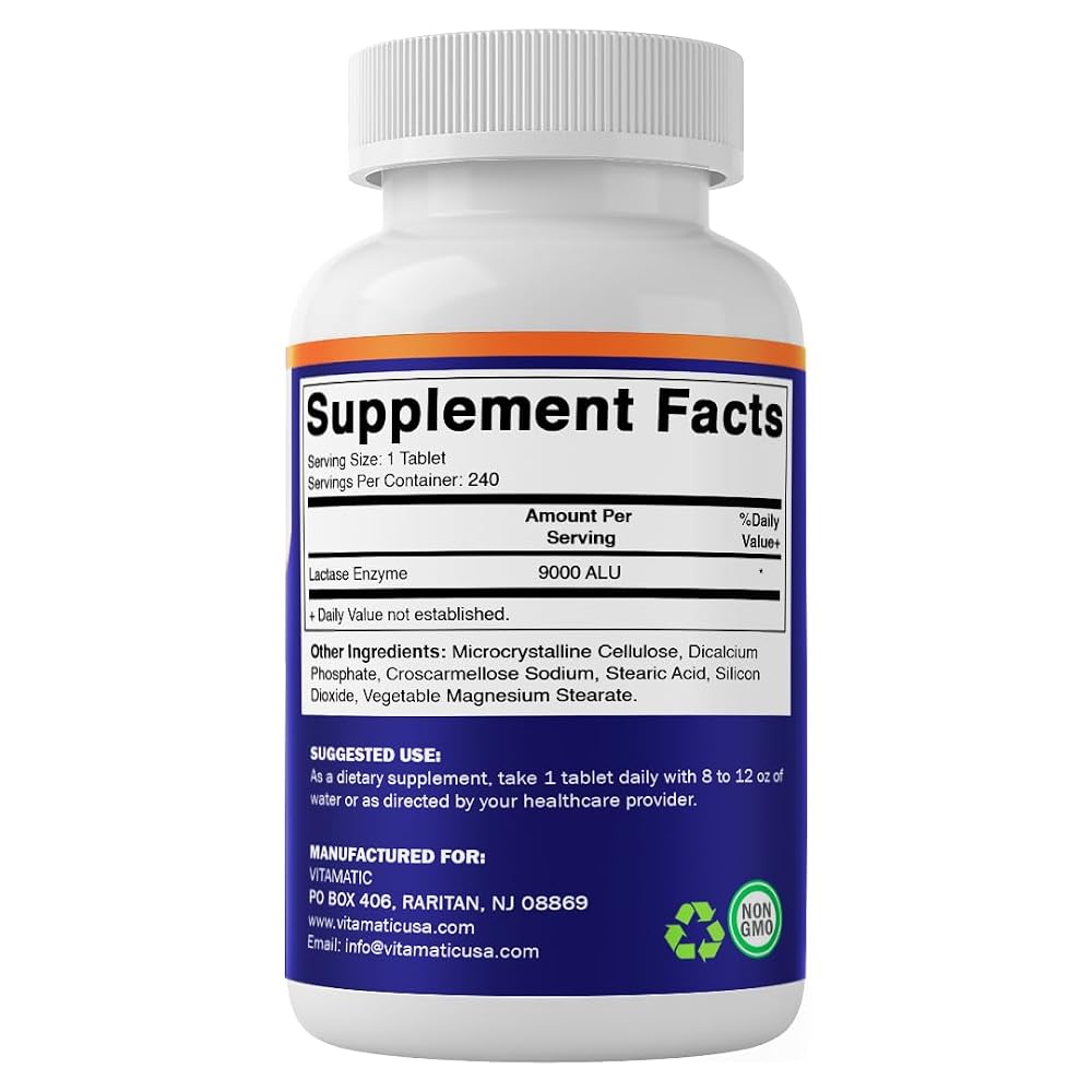 Vitamatic Lactase Enzyme 9000 FCC Lactose Intolerance Relief - 240 Tablets - image 9