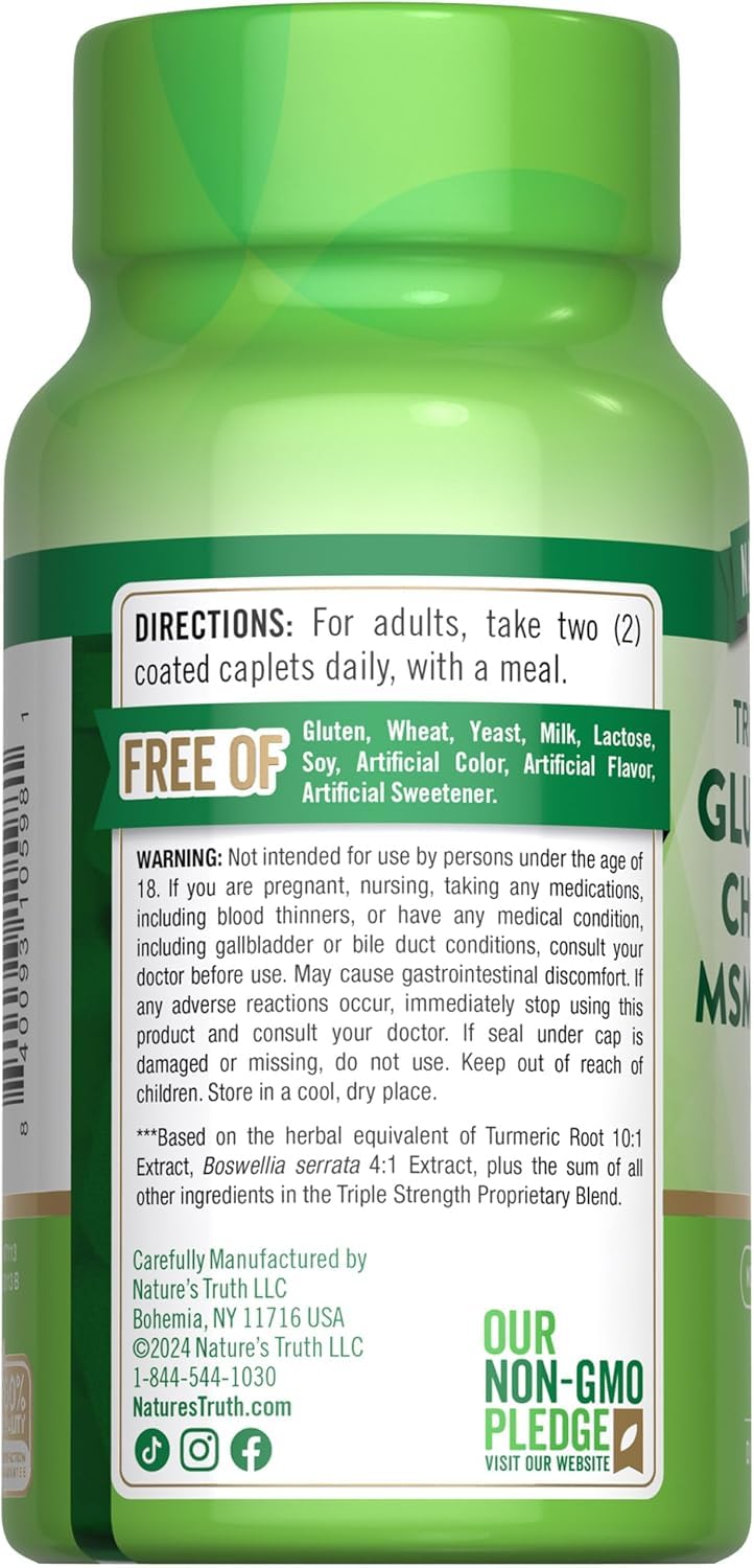 Nature's Truth Triple Strength Glucosamine Chondroitin MSM - 120 Caplets - image 3