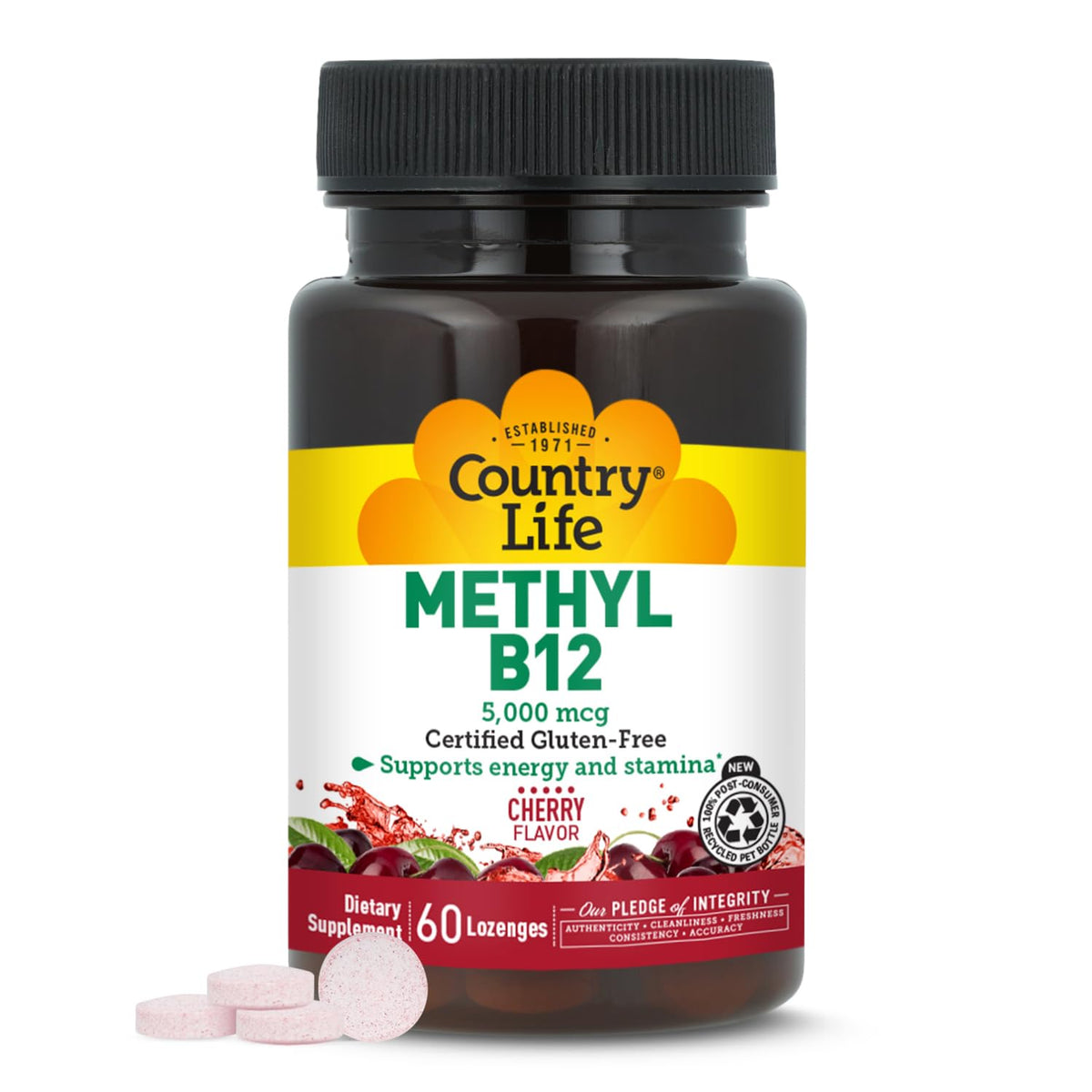 Country Life Methyl B12 5000mcg Lozenges Energy Support - 60 Count