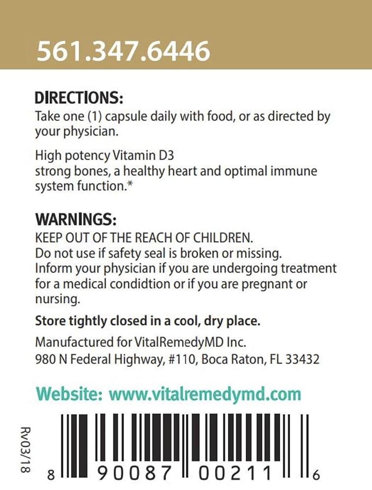 VitalRemedyMD Vitamin D3 5000 IU Vegan Capsules - 90 Count - image 3