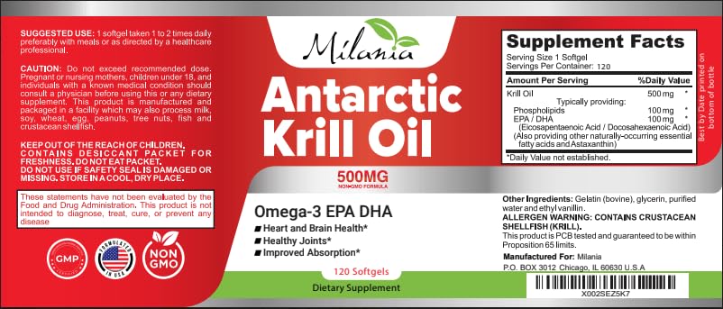 MILANIA Antarctic Krill Oil 500mg Omega-3 - 120 Softgels - image 7