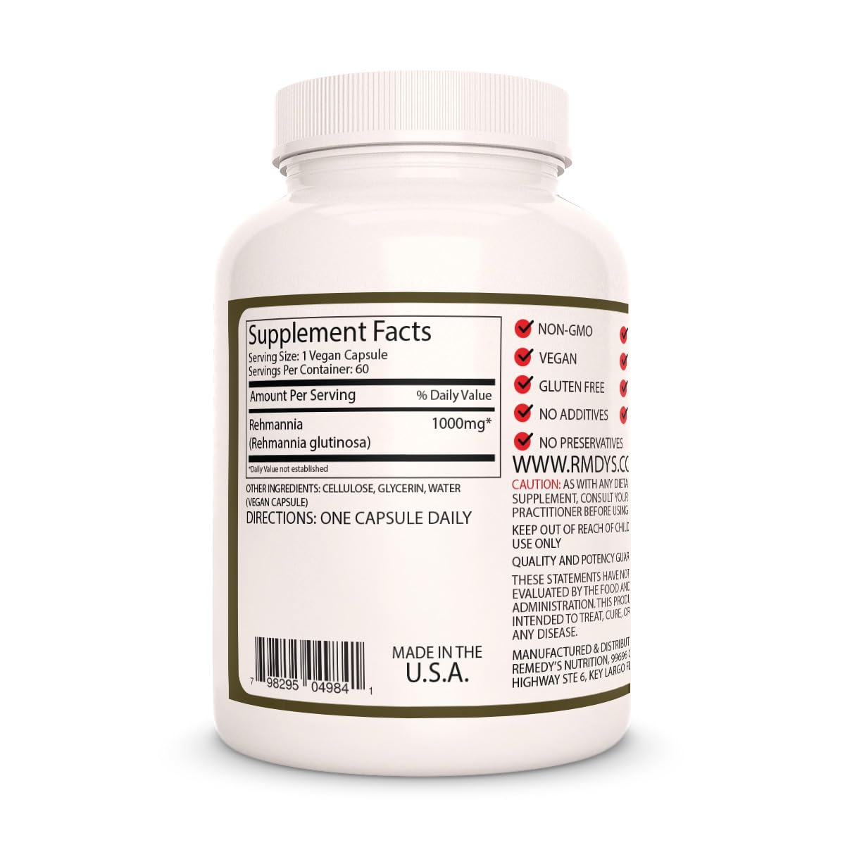 Remedy's Nutrition Rehmannia Root 1000 mg - 60 Vegan Capsules - image 2