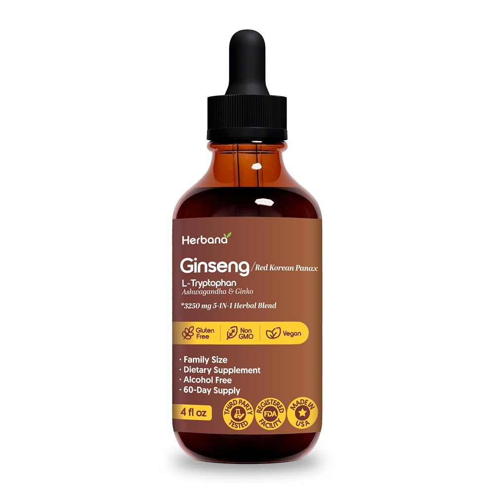 HERBANA MANUFACTURING Ginseng Liquid Extract with L-Tryptophan - 4 fl oz