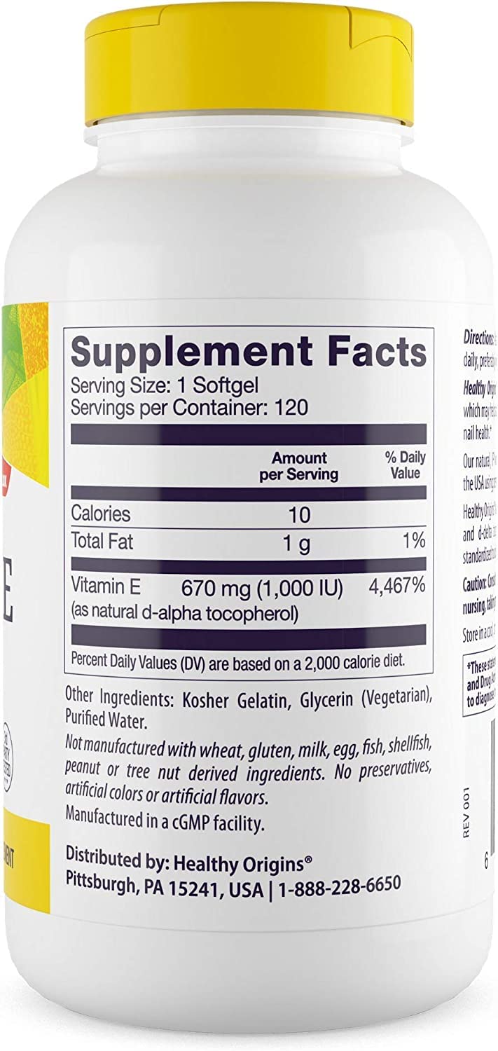 Healthy Origins Vitamin E 1,000 IU Natural Mixed Tocopherols - 120 Softgels - image 2