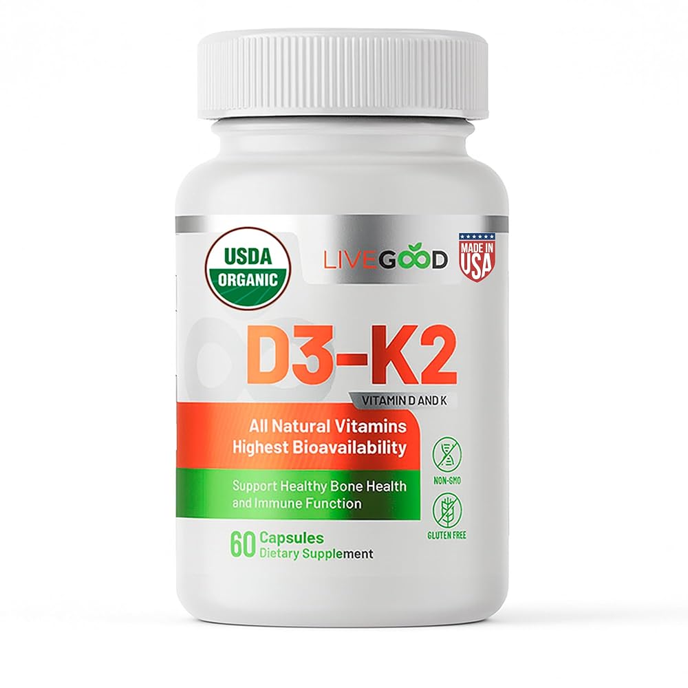 LiveGood Vitamin D3 K2 2000 IU Organic Vegan - 60 Capsules