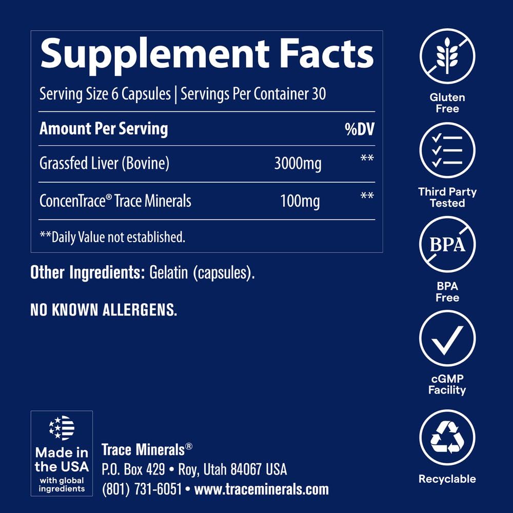 Trace Minerals Ancestral Beef Liver Capsules Grass-Fed - 180 Count - image 3