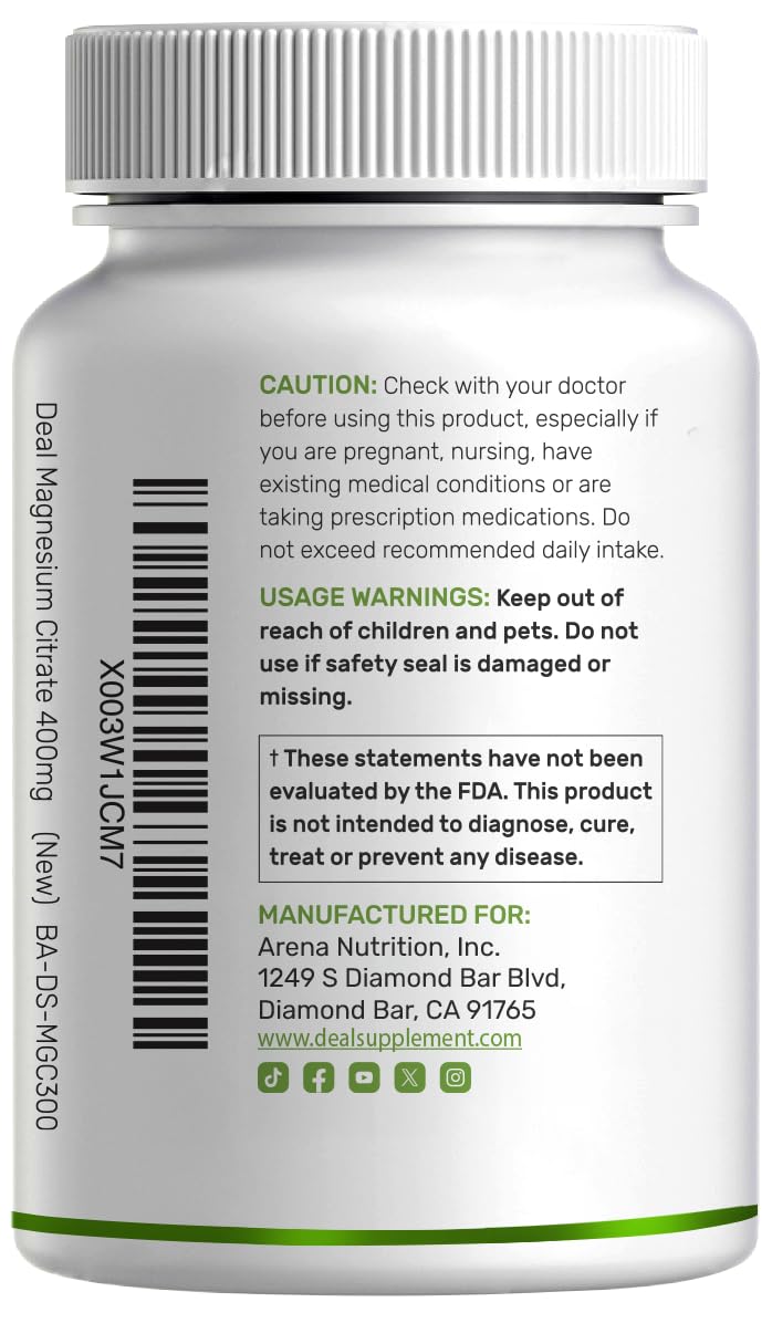 DEAL SUPPLEMENT Magnesium Citrate 400mg - 300 Vegetarian Capsules - image 2