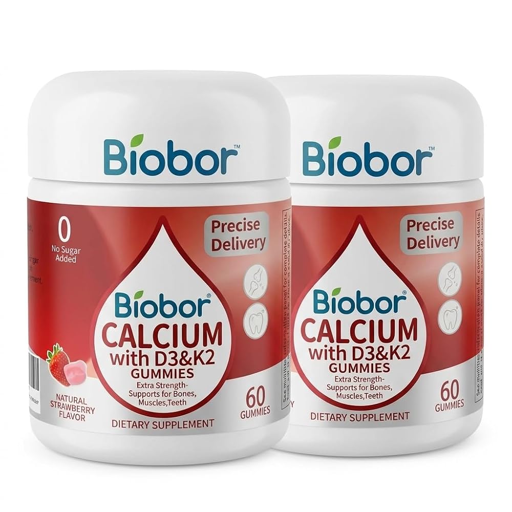 Biobor 200 mg Calcium Gummies with Vitamin D3+ K2, Strawberry