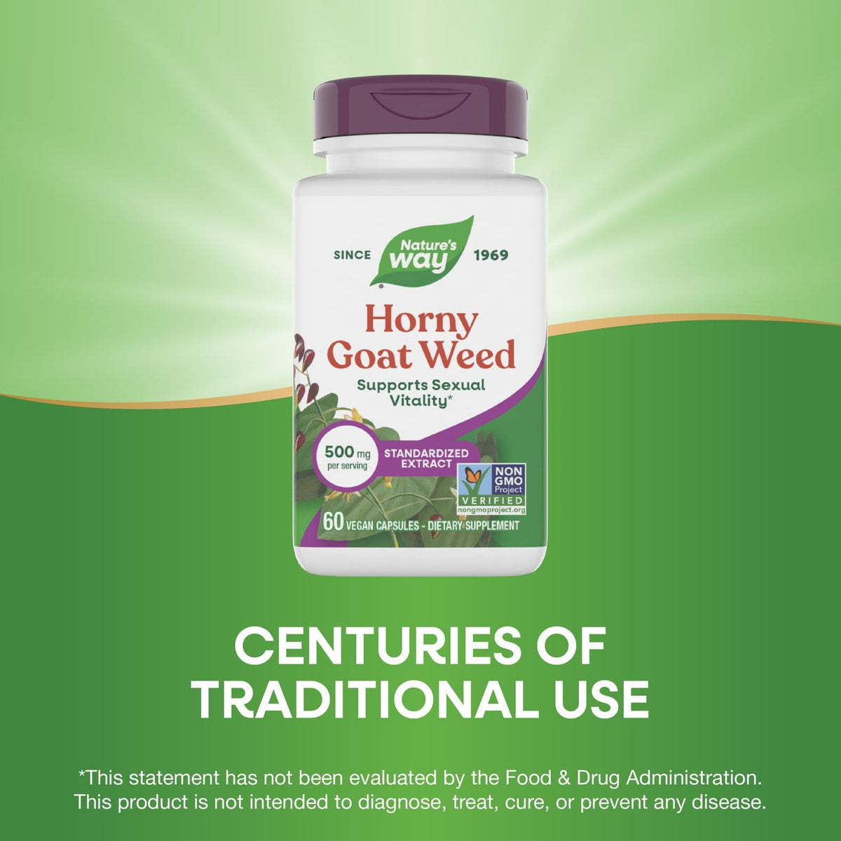 Nature's Way Horny Goat Weed 500 mg Standardized Extract - 60 Vegan Capsules - image 4