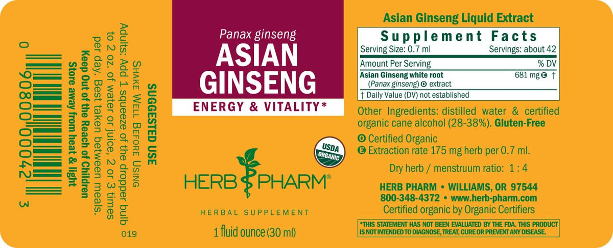 Herb Pharm Alcohol-Free Asian (Panax) Ginseng Glycerite for Energy