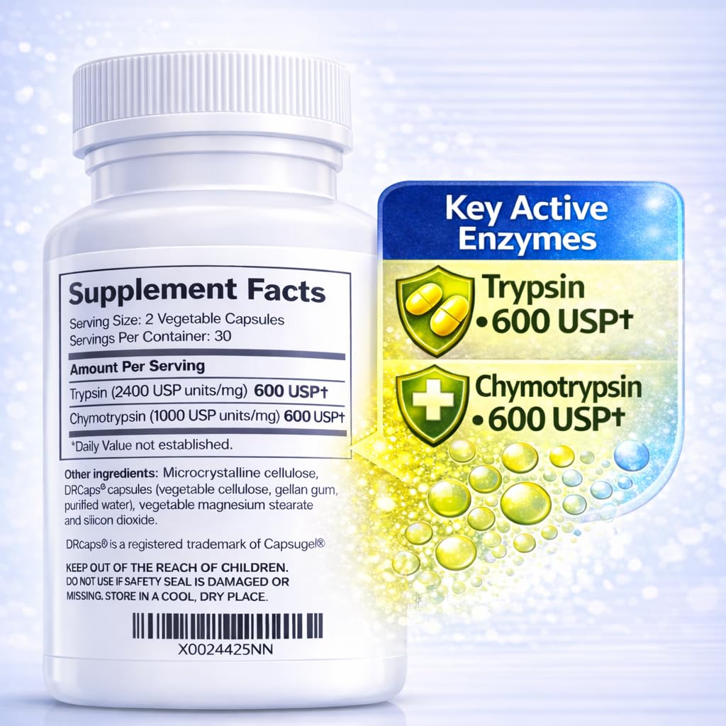 Bruizex Proteolytic Enzymes Trypsin Chymotrypsin Recovery - 60 Capsules - image 4