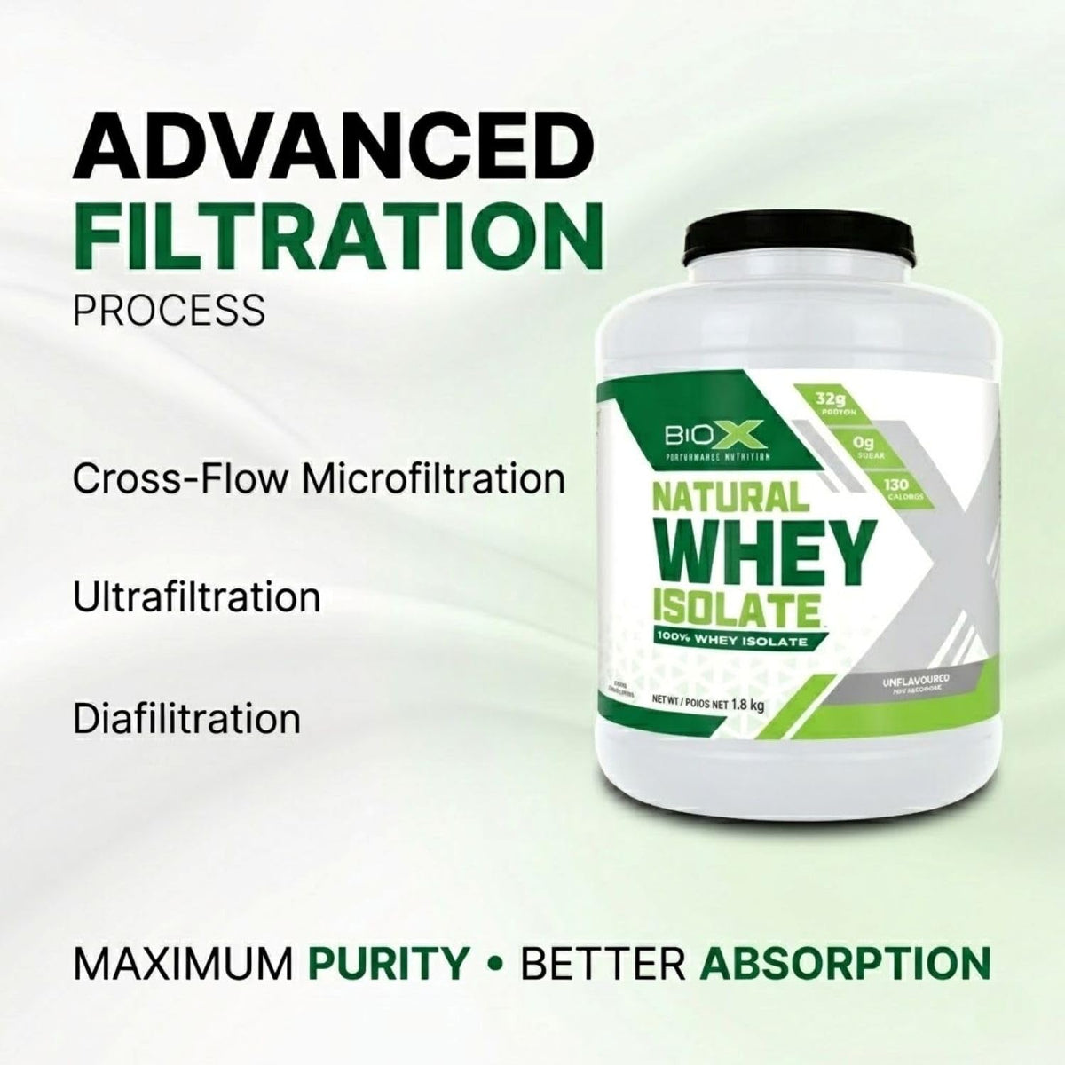 BioX Natural Whey Isolate Protein Powder Unflavoured - 1.8 LB - image 6