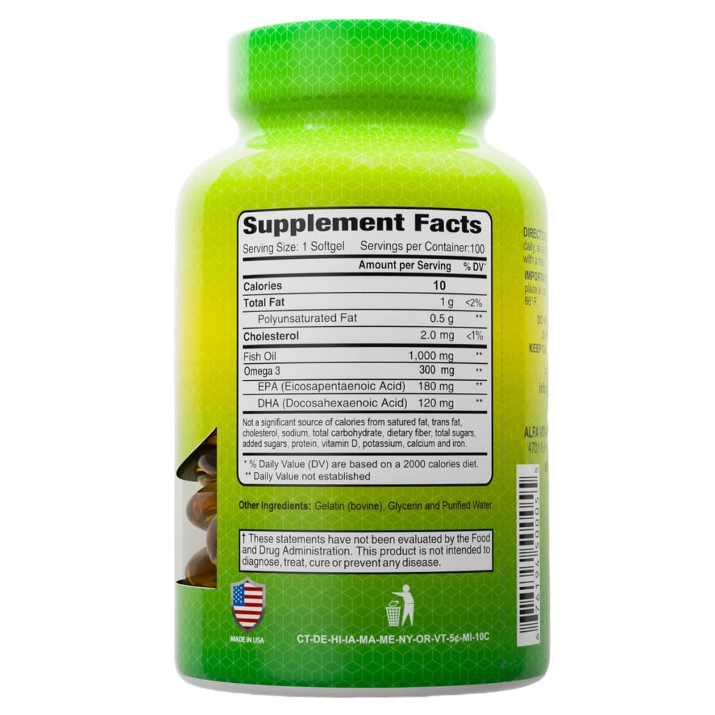 ALFA VITAMINS Omega 3 Fish Oil 1000mg - 100 Softgels - image 2