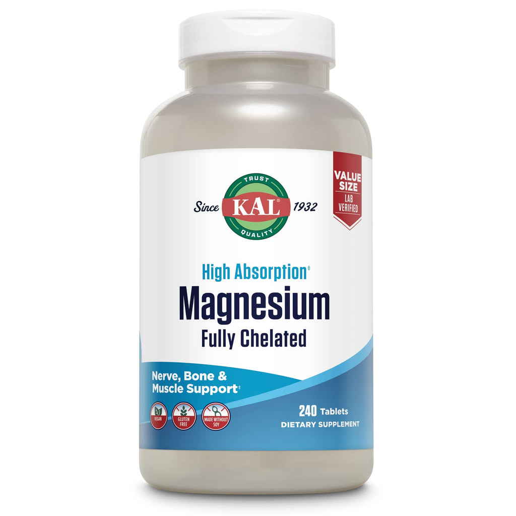 KAL Magnesium Glycinate Tablets, High Absorption - 240 Tablets
