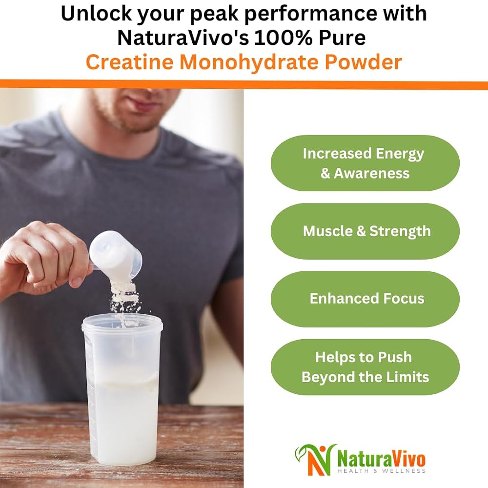 NaturaVivo Creatine Monohydrate Powder 5000mg - 50 Servings - image 3