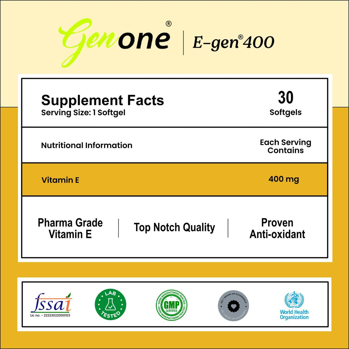 GENONE E-Gen 400 Vitamin E Capsules for Skin and Hair - 30 Capsules - image 3