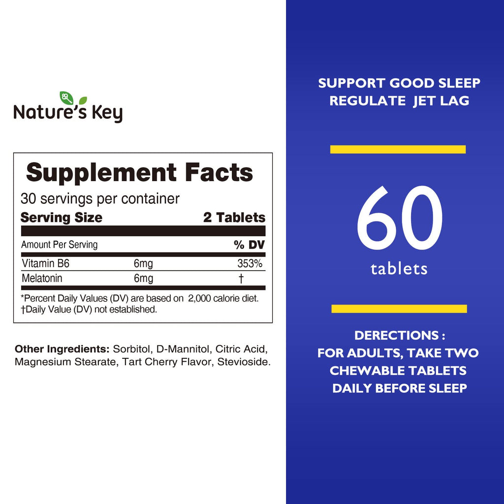 Nature's Key Melatonin 6mg Chewable Tablets for Sleep - 60 Tablets - image 7