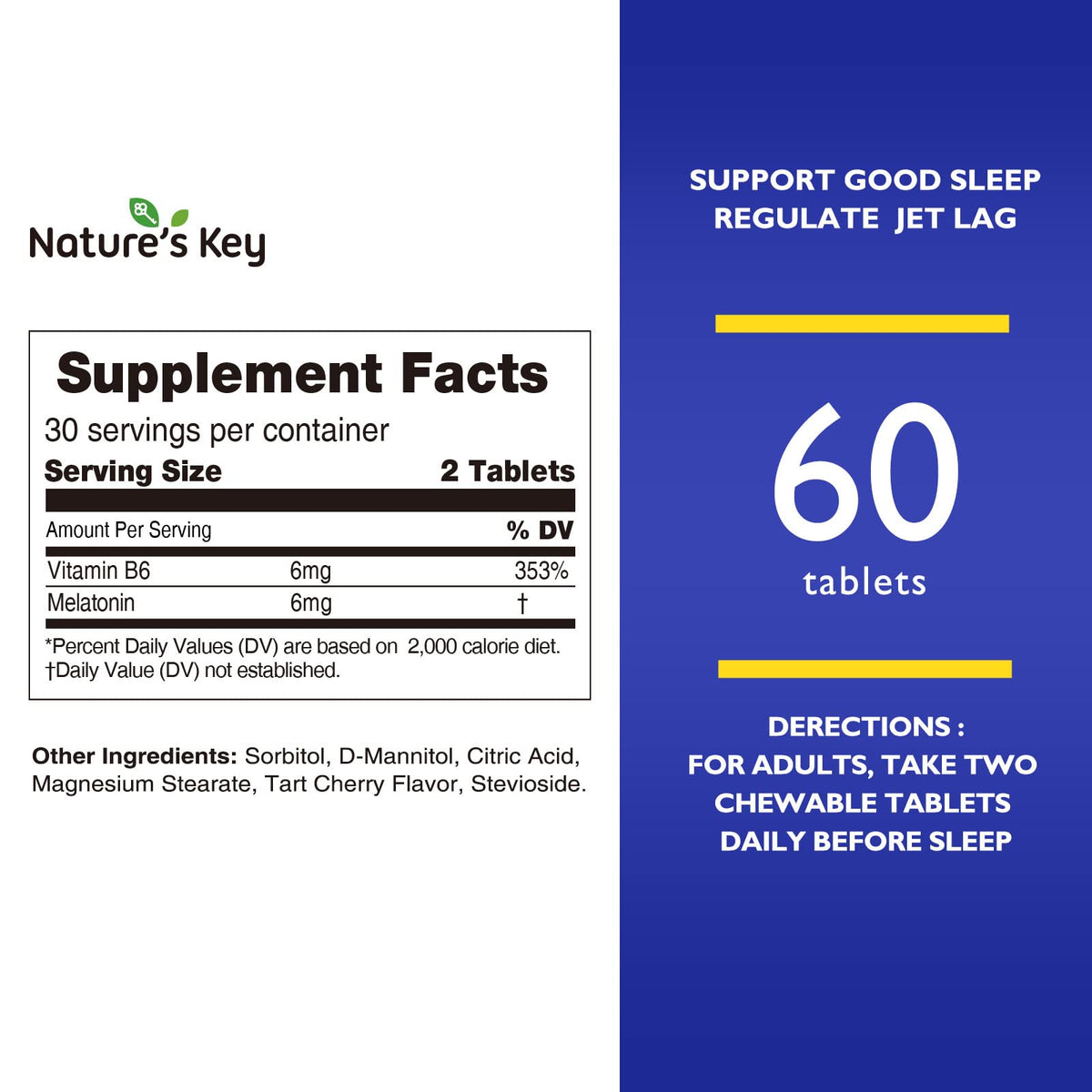 Nature's Key Melatonin 6mg Chewable Tablets for Sleep - 60 Tablets - image 7