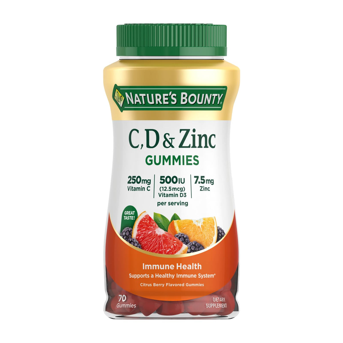 Nature's Bounty C, D, & Zinc Gummies Citrus Berry - 70 Count