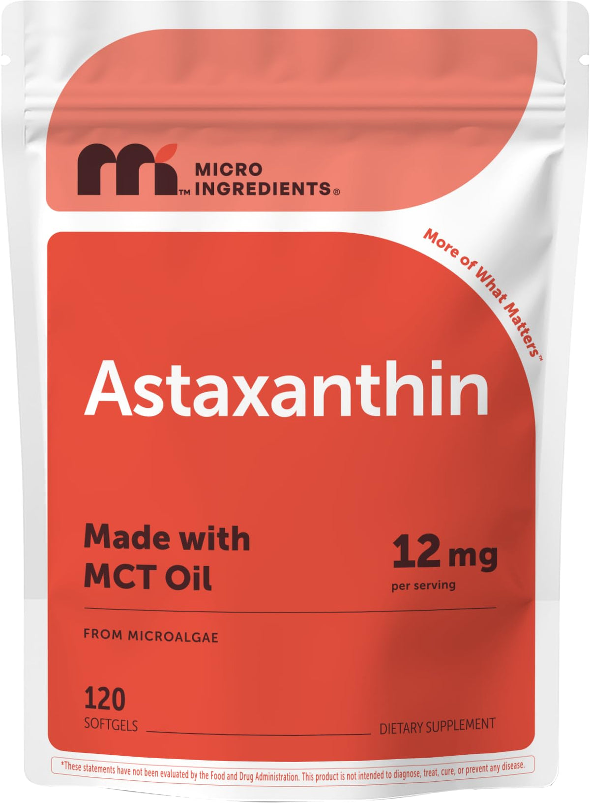 Micro Ingredients Astaxanthin 12mg with MCT Oil - 120 Softgels