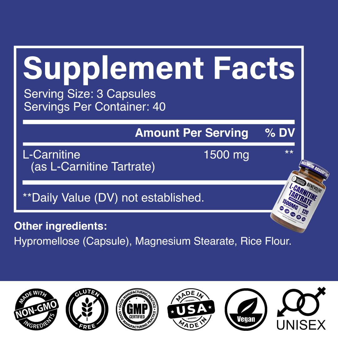 Benevolent Nourishment L Carnitine 1500mg - 120 Capsules - image 3
