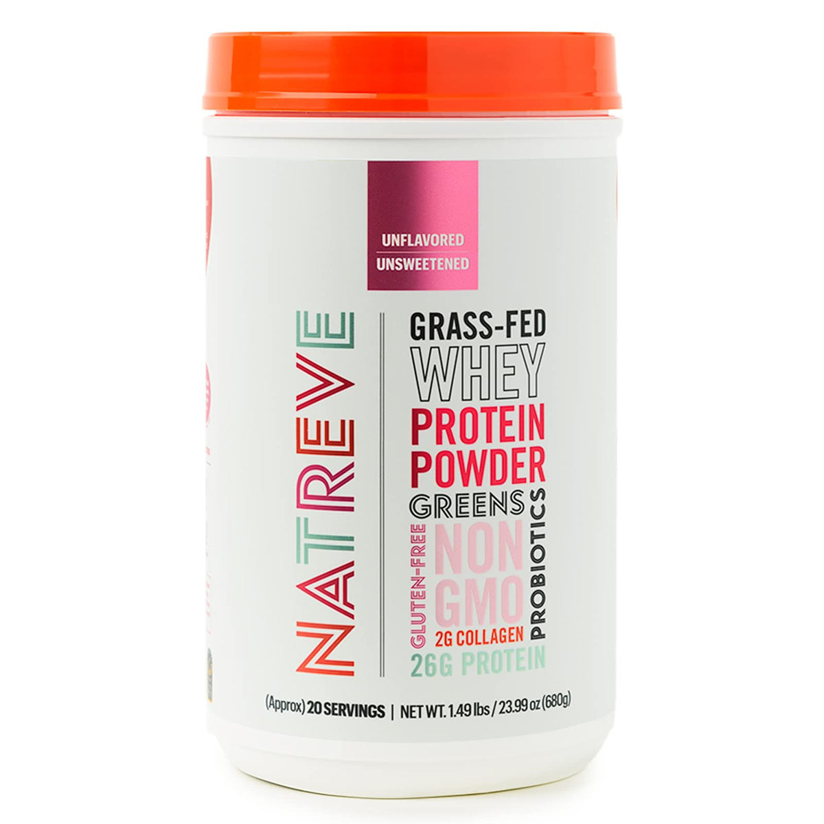 Natreve Grass-Fed Whey Protein Powder with Collagen - 20 Servings