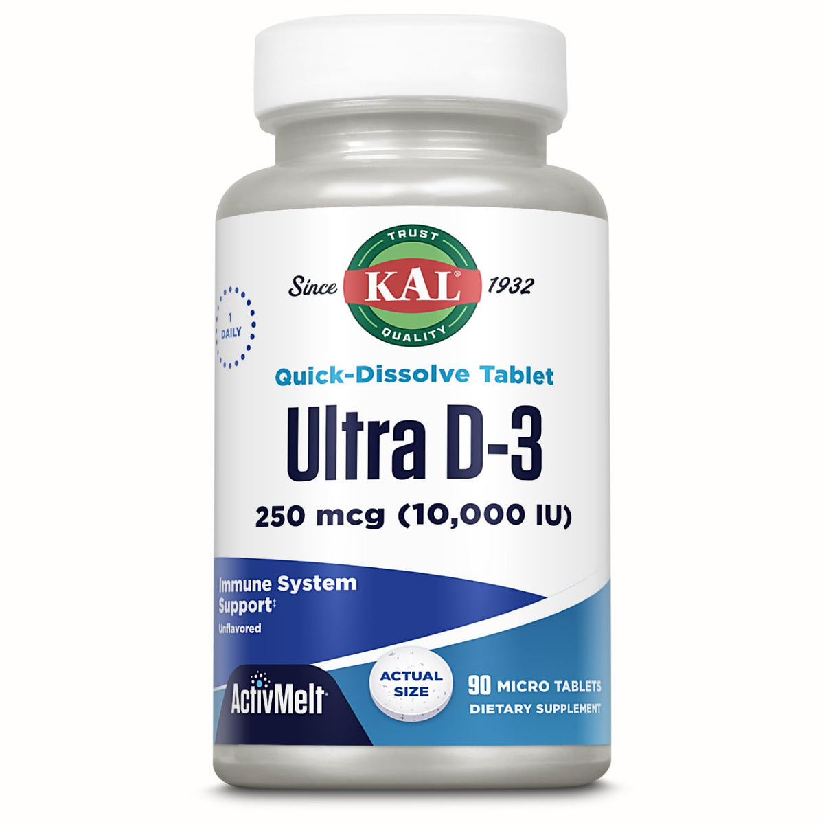 KAL Ultra Vitamin D3 250 mcg (10000 IU) - 90 Tablets