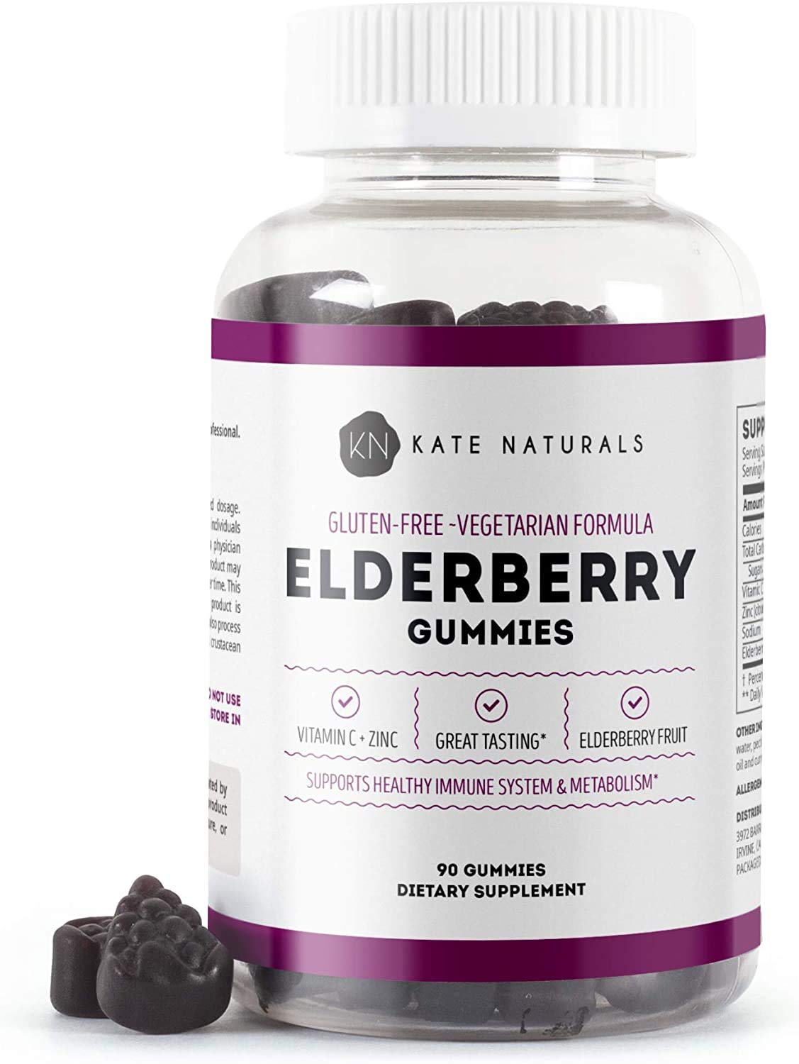 Kate Naturals Elderberry Gummies with Vitamin C and Zinc - 90 Gummies