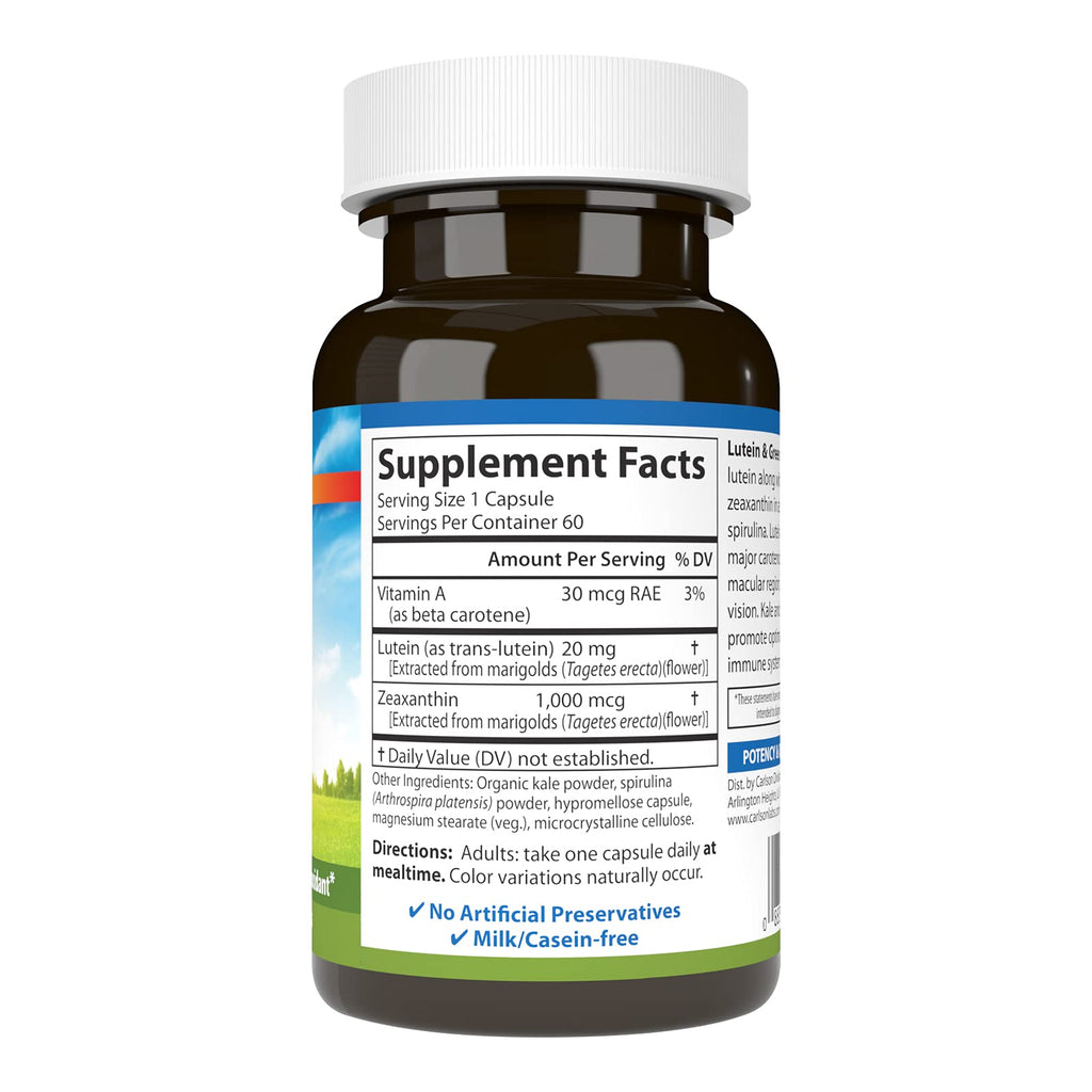 Carlson Lutein & Greens 20 mg Vision Support - 60 Vegetarian Capsules - image 2