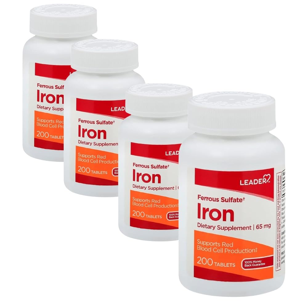 Leader Ferrous Sulfate 65mg Iron Supplement Tablets - 200 Count
