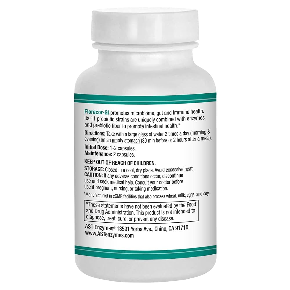 AST Enzymes Floracor Probiotic & Enzyme Formula - 60 Vegetarian Capsules - image 2