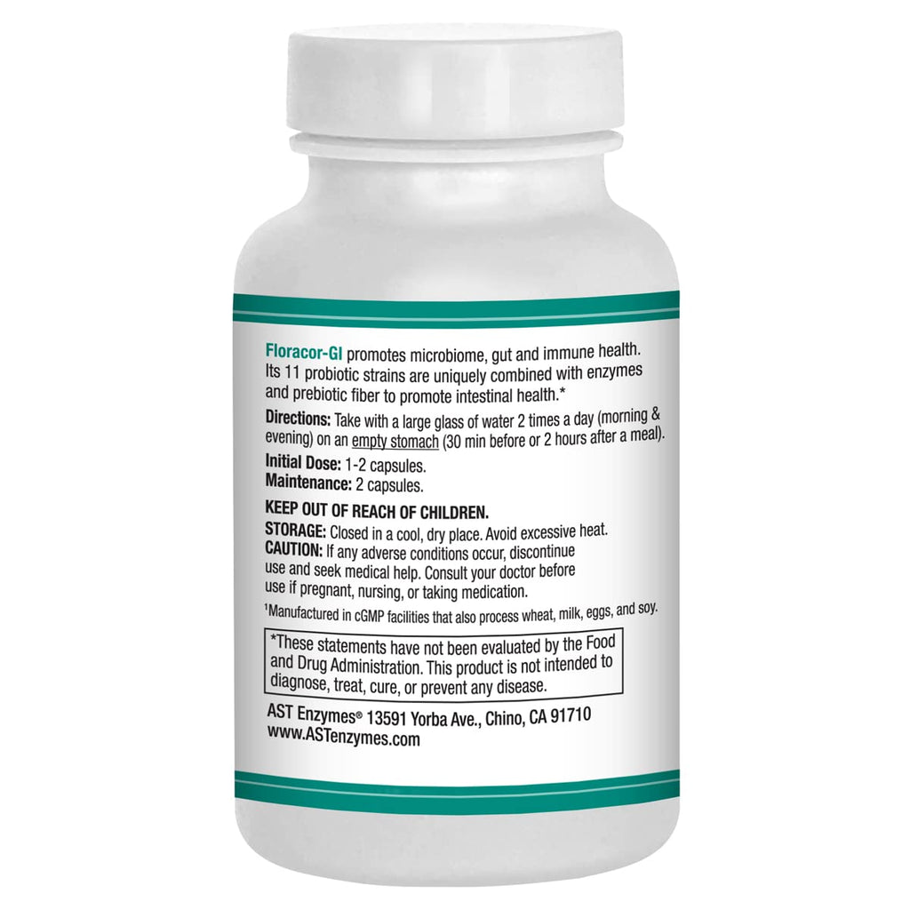 AST Enzymes Floracor Probiotic & Enzyme Formula - 60 Vegetarian Capsules - image 2