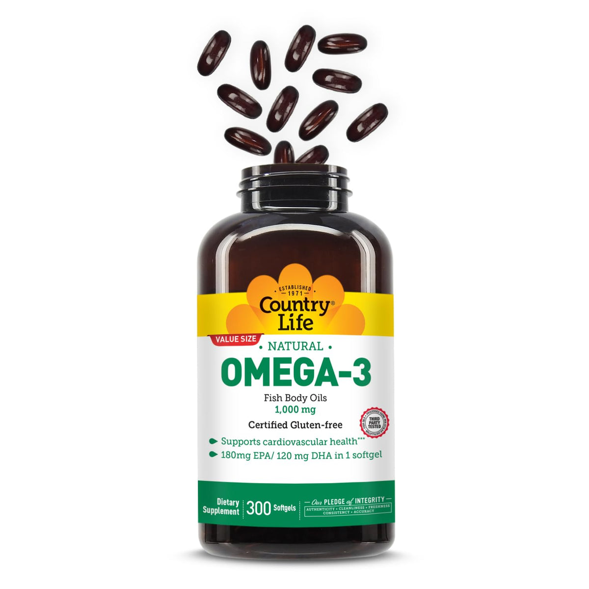 Country Life Omega-3 Fish Oil 1,000 mg - 300 Softgels - image 2